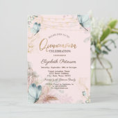 Pampas Grass Blume Blaue Schmetterlinge Quinceañer Einladung (Stehend Vorderseite)