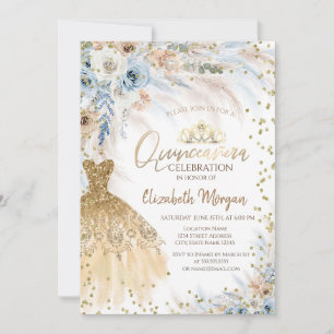Pampas Grass Blume Dress Diamonds Quinceañera Einladung