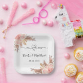 Pampas grass Blume mr mrs heart boho Hochzeit Pappteller (Party)