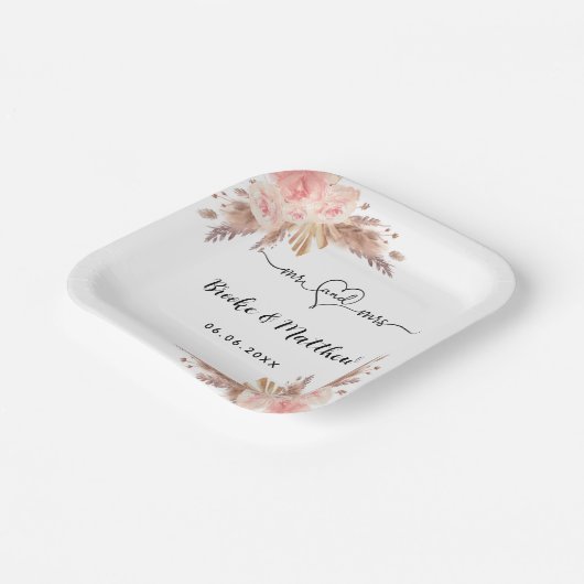 Pampas grass Blume mr mrs heart boho Hochzeit Pappteller (Gewinkelt)