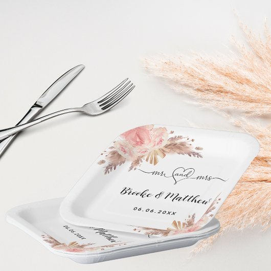 Pampas grass Blume mr mrs heart boho Hochzeit Pappteller