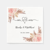 Pampas grass Blume mr mrs heart boho Hochzeit Serviette (Vorderseite)