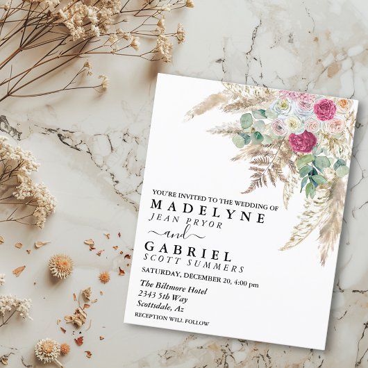 Pampas Grass Blume Pink Watercolor Boho Haushalt