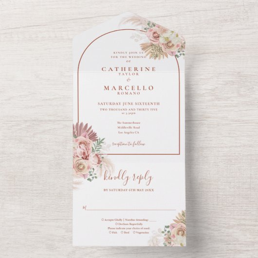 Pampas Grass Blumenstrauch All In One Einladung (Innen Boden)