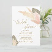 Pampas Grass Blush Bridal Dusche Einladung (Stehend Vorderseite)