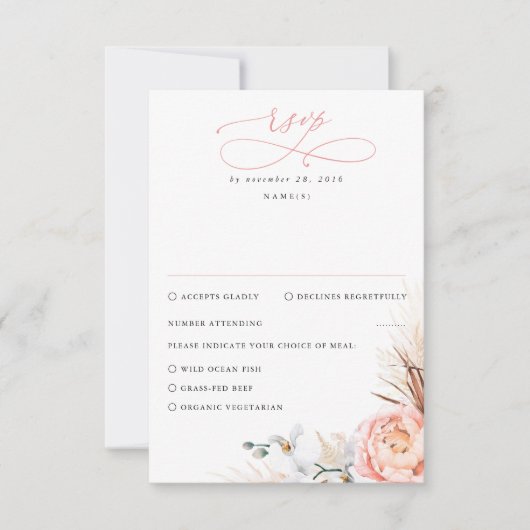 Pampas Grass Blush Pink Floral Wedding RSVP Karte (Vorderseite)