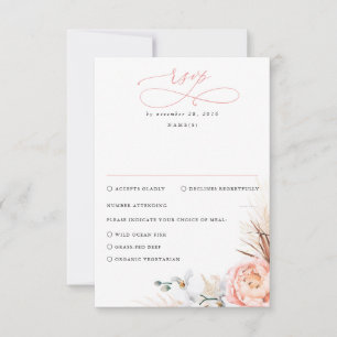 Pampas Grass Blush Pink Floral Wedding RSVP Karte
