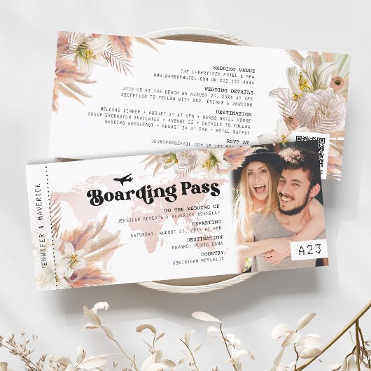 Pampas Grass Boarding Pass Einladung Hochzeit