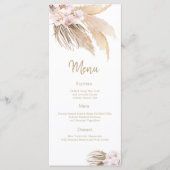 Pampas Grass Bohemisch Blush Hochzeitsempfang Menükarte (Vorderseite)