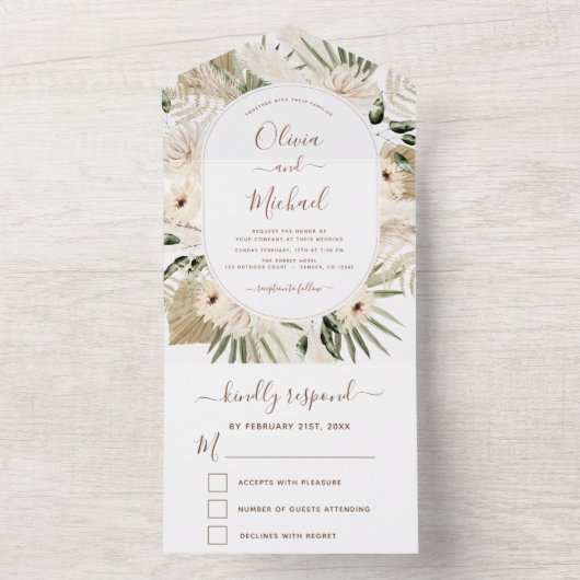 Pampas Grass Bohemisch Boho Eucalyptus Wedding RSV All In One Einladung (Innen Boden)