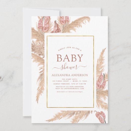 Pampas Grass Bohemisch Boho Kinderdusche Einladung (Vorderseite)