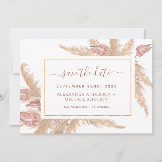 Pampas Grass Bohemisch Boho Save the Date Einladun Einladung (Vorderseite)