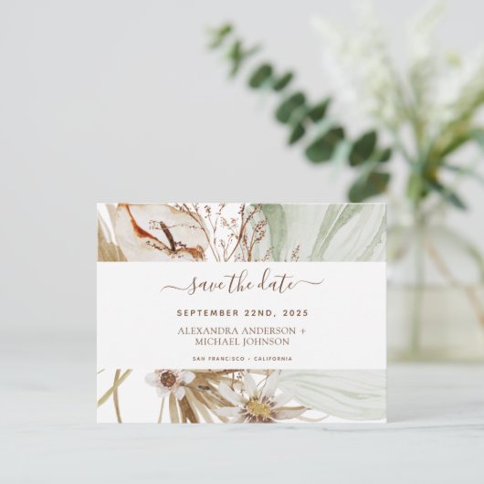 Pampas Grass Bohemisch Boho Save the Date Einladun Postkarte (Stehend Vorderseite)