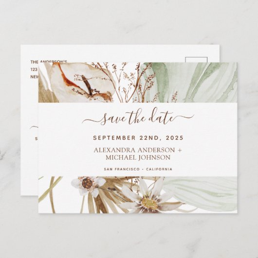 Pampas Grass Bohemisch Boho Save the Date Einladun Postkarte (Vorne/Hinten)