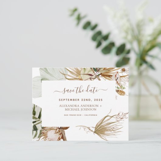 Pampas Grass Bohemisch Boho Save the Date Einladun Postkarte (Stehend Vorderseite)