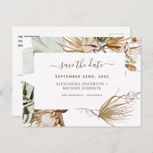 Pampas Grass Bohemisch Boho Save the Date Einladun Postkarte (Vorne/Hinten)