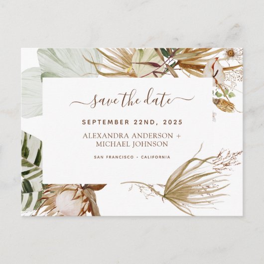 Pampas Grass Bohemisch Boho Save the Date Einladun Postkarte (Vorderseite)