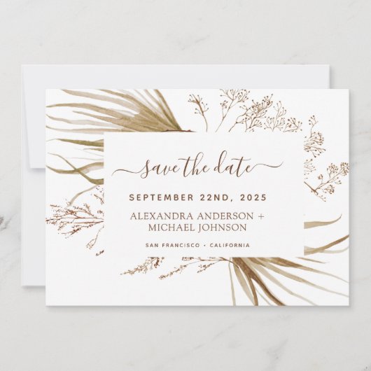 Pampas Grass Bohemisch Boho Save the Date Einladung (Vorderseite)