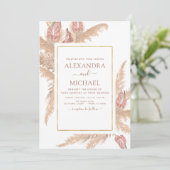 Pampas Grass Bohemisch Boho Tropical Wedding Einladung (Stehend Vorderseite)