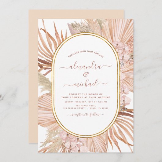 Pampas Grass Bohemisch Boho Tropical Wedding Einladung (Vorne/Hinten)