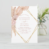 Pampas Grass Bohemisch Boho Tropical Wedding Invit Einladung (Stehend Vorderseite)