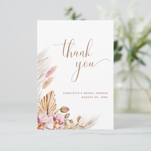 Pampas Grass Bohemisch Floral | BRAUTPARTY Dankeskarte (Stehend Vorderseite)