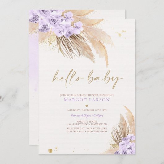 Pampas Grass Bohemisch Tropical Desert Baby Dusche Einladung (Vorne/Hinten)