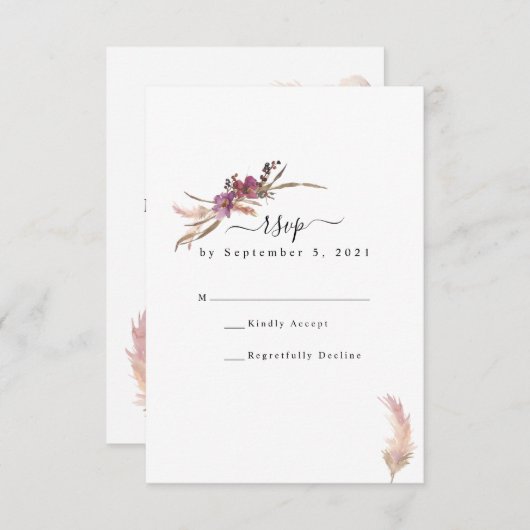 Pampas Grass Bohemisch Wedding RSVP Karte (Vorne/Hinten)