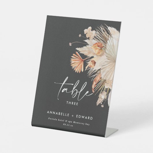 Pampas Grass Bohemische blumengeschmückte Tischnum Sockelschild (Vorderseite)