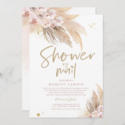 Pampas Grass Bohemische Dusche per Mail Kinderdusc Einladung (Vorne/Hinten)