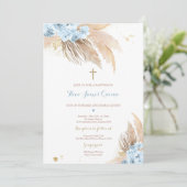 Pampas Grass Bohemische Taufe Boho Christening Einladung (Stehend Vorderseite)