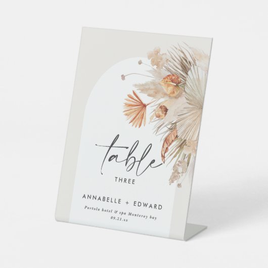 Pampas Grass Bohemische Tischnummer Sockelschild (Vorderseite)