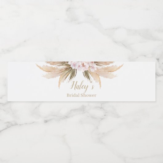 Pampas Grass Bohemisches Aquarell-Brautparty Wasserflaschenetikett (Einzelnes Label)