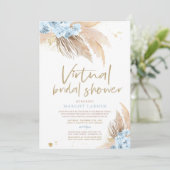 Pampas Grass Bohemisches Virtual Zoom Brautparty Einladung (Stehend Vorderseite)