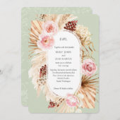 Pampas Grass Boho Aquarellfarbensage Grün Einladung (Vorne/Hinten)