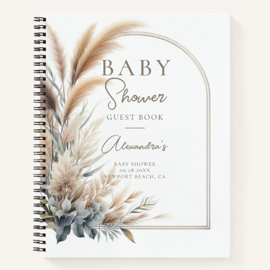 Pampas Grass Boho Baby Shower Gästebuch Notizblock (Vorderseite)