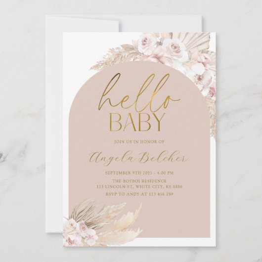 Pampas Grass Boho Babydusche Einladung (Vorderseite)