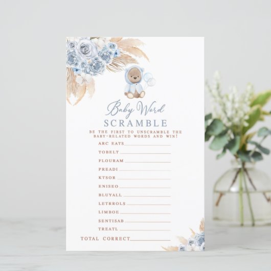 Pampas Grass Boho Bear Baby Word Scramble Game (Stehend Vorderseite)