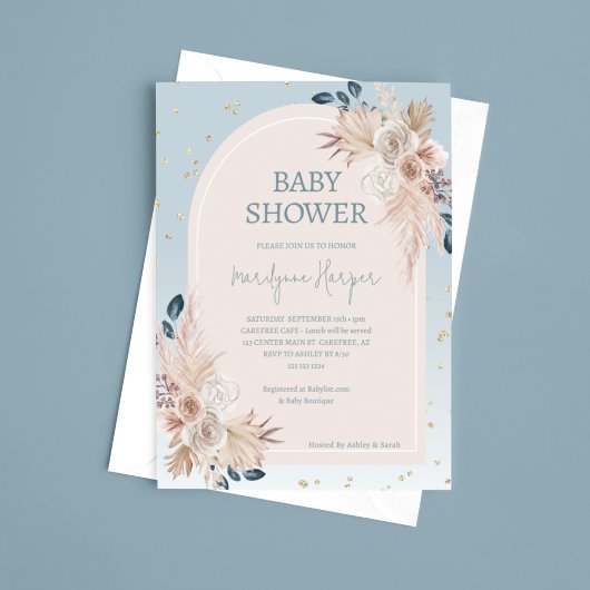 Pampas Grass Boho Blue Baby Dusche Einladung