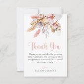 Pampas Grass Boho Blues Pink Baby Dusche Dankeskarte (Vorderseite)