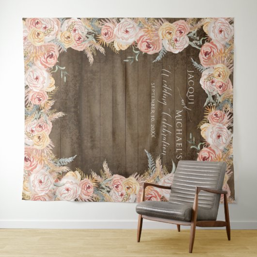 Pampas Grass Boho Blues Rustikale Hochzeit Wandteppich (Beispiel (Horizontal))