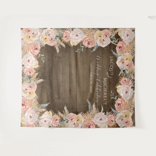 Pampas Grass Boho Blues Rustikale Hochzeit Wandteppich (Vorderseite (Horizontal))