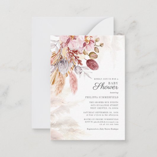 Pampas Grass Boho Blume Mädchen Kinderdusche I Mitteilungskarte (Vorderseite)