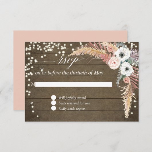 Pampas Grass Boho Blush Floral Twinkle Lights UAWG RSVP Karte (Vorne/Hinten)