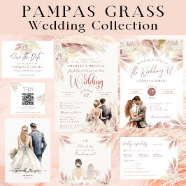 Pampas Grass Boho Blush Pink QR Code Umschließung Mitteilungskarte