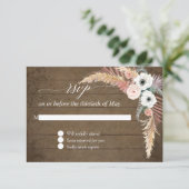 Pampas Grass Boho Blush White Floral Wood UAWG RSVP Karte (Stehend Vorderseite)