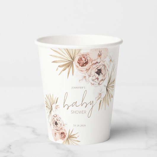 Pampas Grass Boho Bohemisch Baby Dusche Pappbecher (Rückseite)
