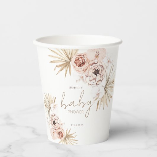 Pampas Grass Boho Bohemisch Baby Dusche Pappbecher (Vorderseite)