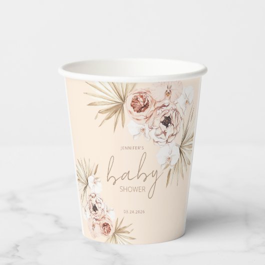 Pampas Grass Boho Bohemisch Baby Dusche Pappbecher (Rückseite)