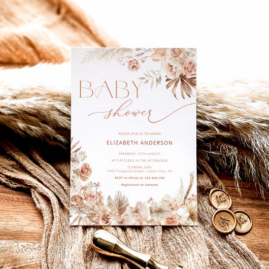 Pampas Grass Boho Bohemisch Floral Baby Dusche Einladung